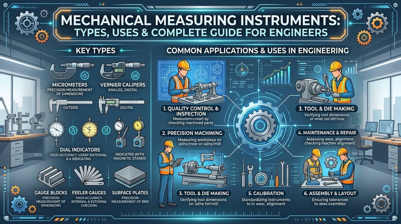 Mechanical Measuring Instruments Guide — Vernier Caliper, Micrometer, Dial Indicator and Precision Measuring Tools