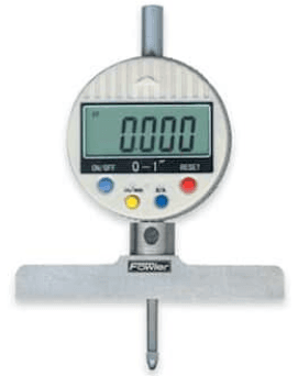 Depth gauge measuring the depth of a machined slot on a metal workpiece