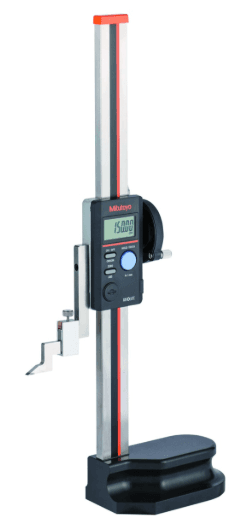 Vernier height gauge measuring vertical height on a surface plate