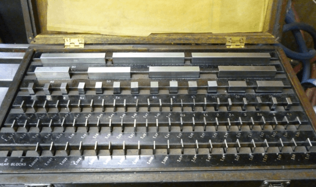 Set of slip gauges (gauge blocks) used as calibration reference standards